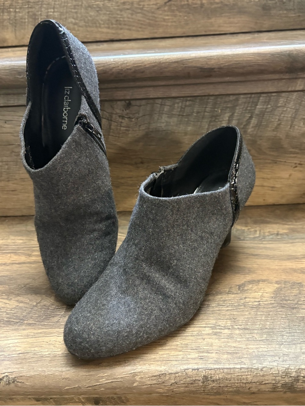 Liz Claiborne Charcoal Gray Wool Ankle Booties